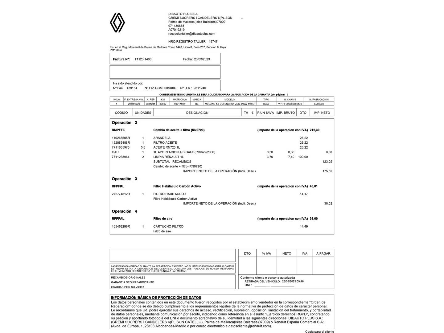 Foto del mantenimiento del Renault Mégane Renault Megane Zen Energy dCi (110 CV)