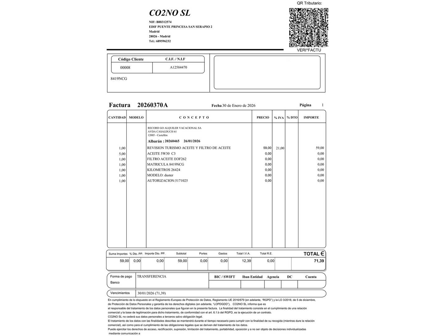 Foto del mantenimiento del Dacia Duster Dacia Duster Journey TCE 48v 4X2  (130 CV)