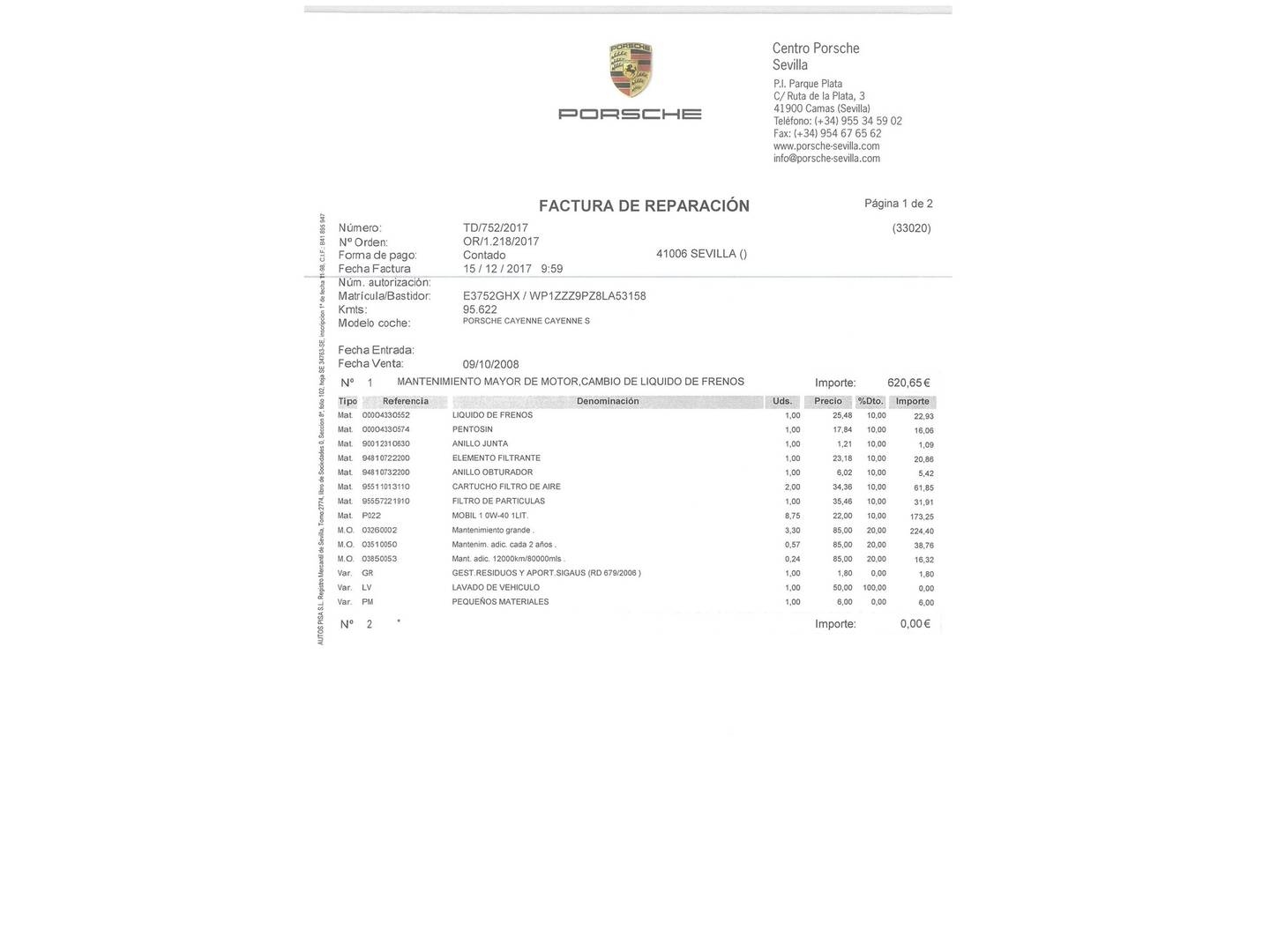 Foto del mantenimiento del Porsche Cayenne Porsche Cayenne S (385 CV)