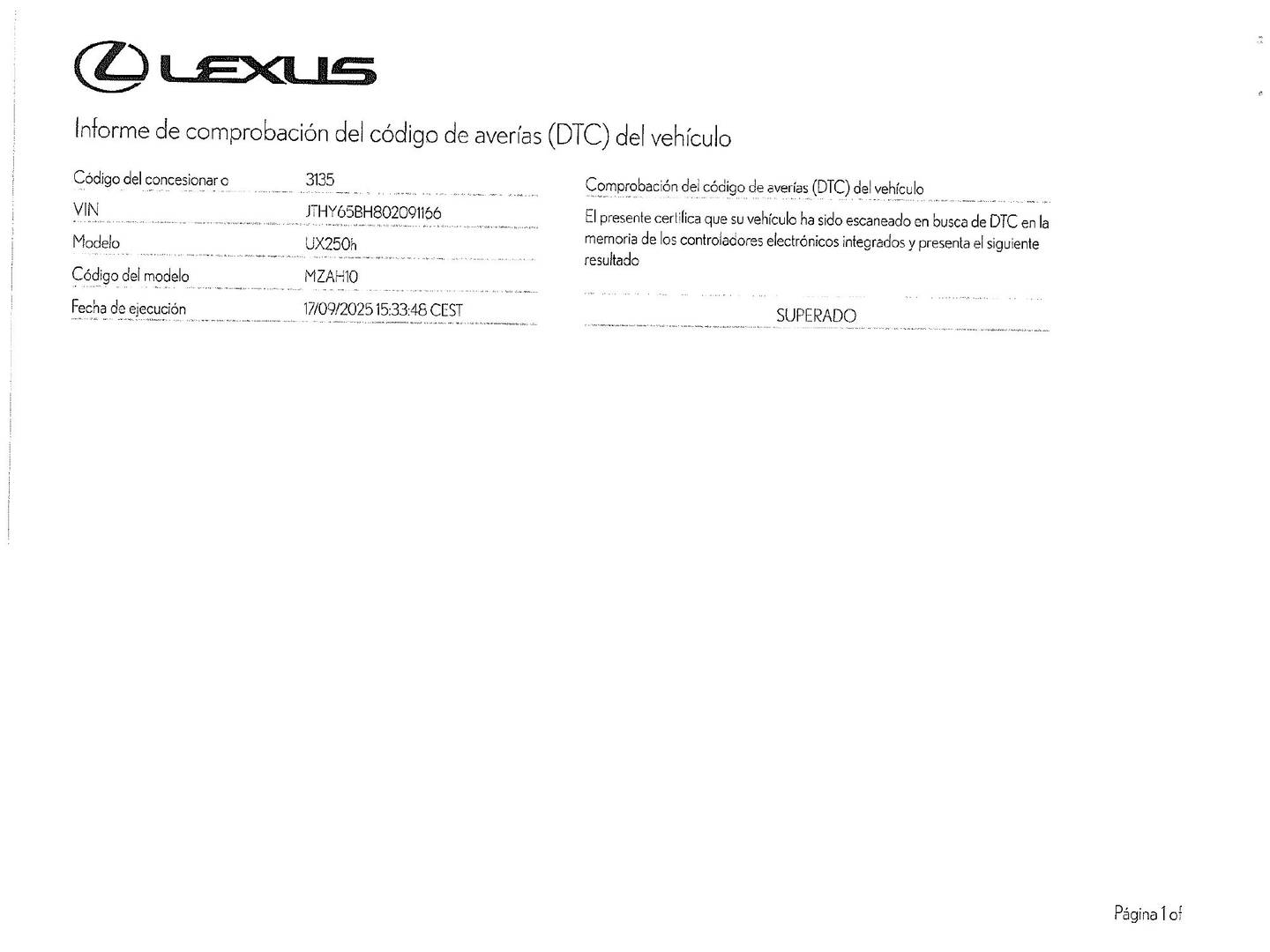 Foto del mantenimiento del Lexus UX Lexus UX 250h Business 2WD (184 CV)