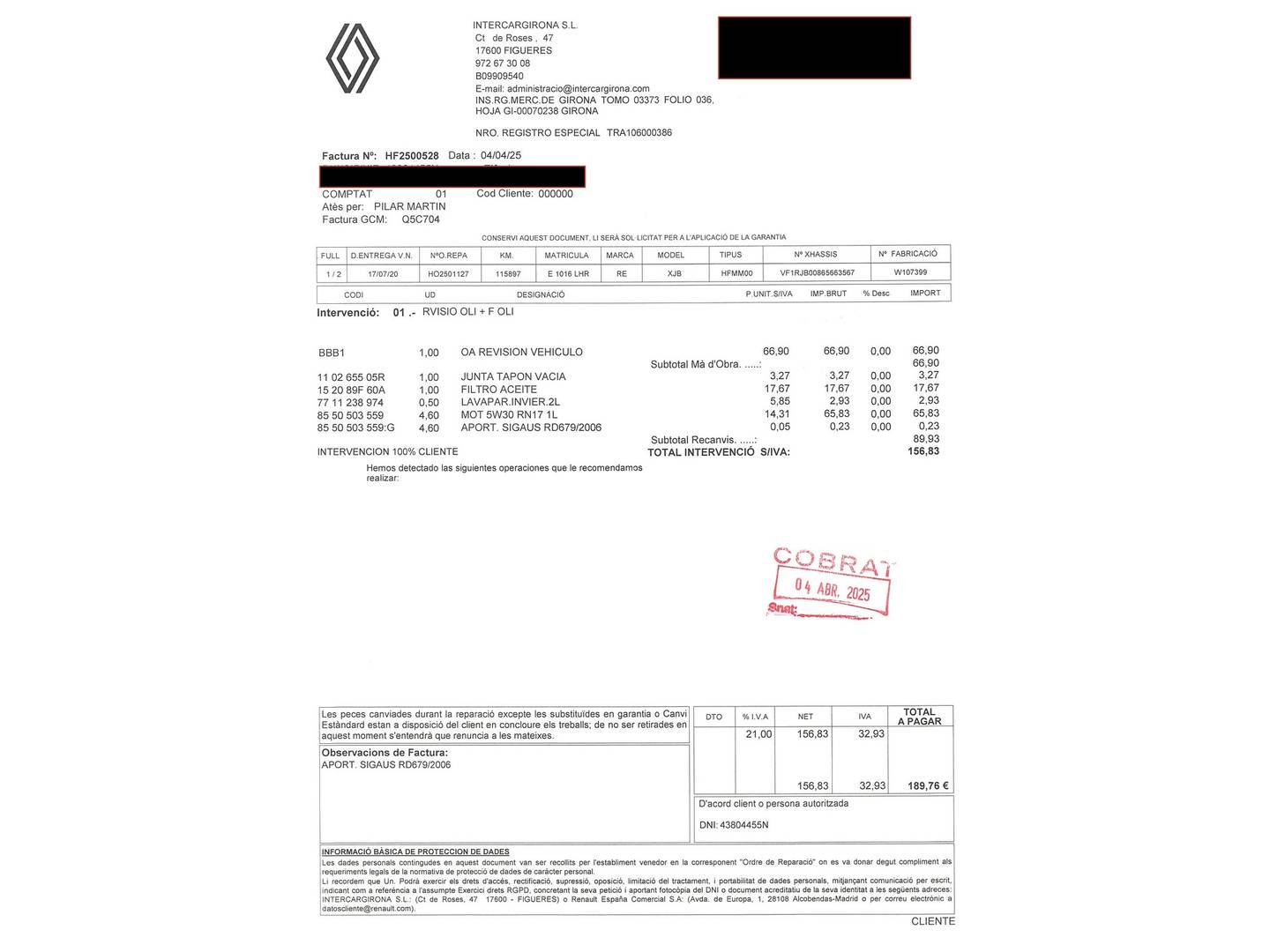 Foto del mantenimiento del Renault Captur Renault Captur Zen E-TECH Híbrido enchufable (160 CV)