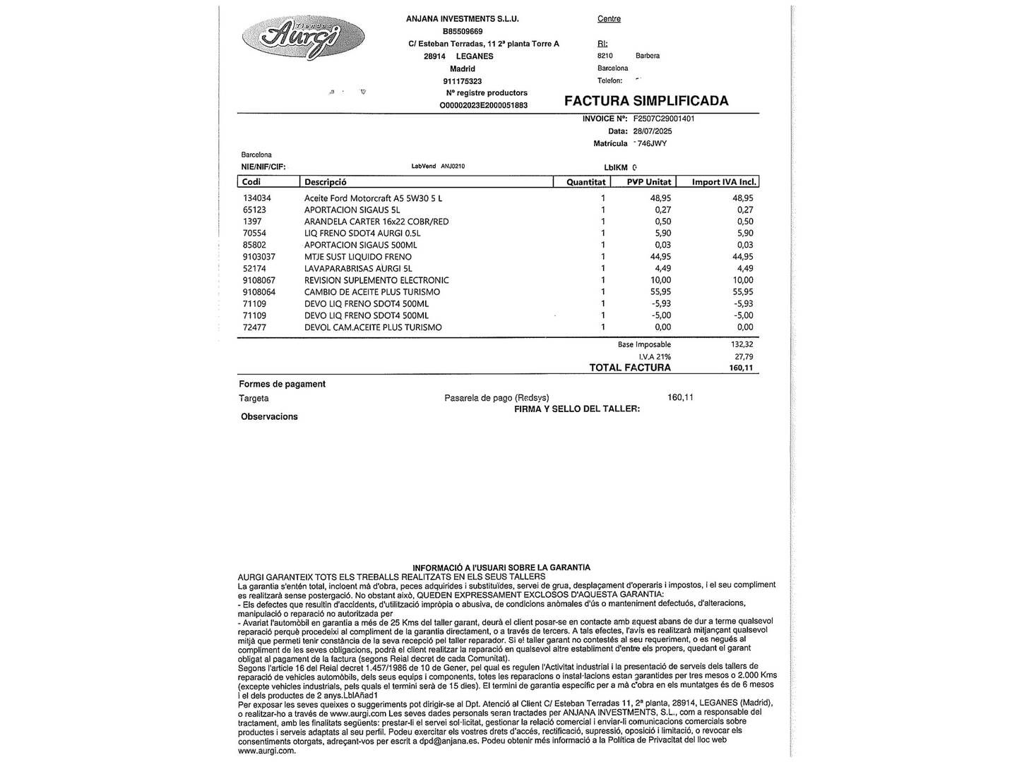 Foto del mantenimiento del Ford Tourneo Courier Ford Tourneo Courier 1.5 TDCi Ambiente (75 CV)