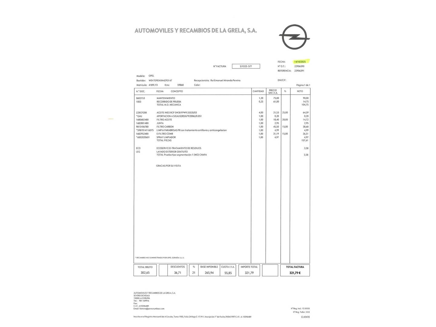 Foto del mantenimiento del Opel Crossland Opel Crossland 1.5D GS Line (110 CV)