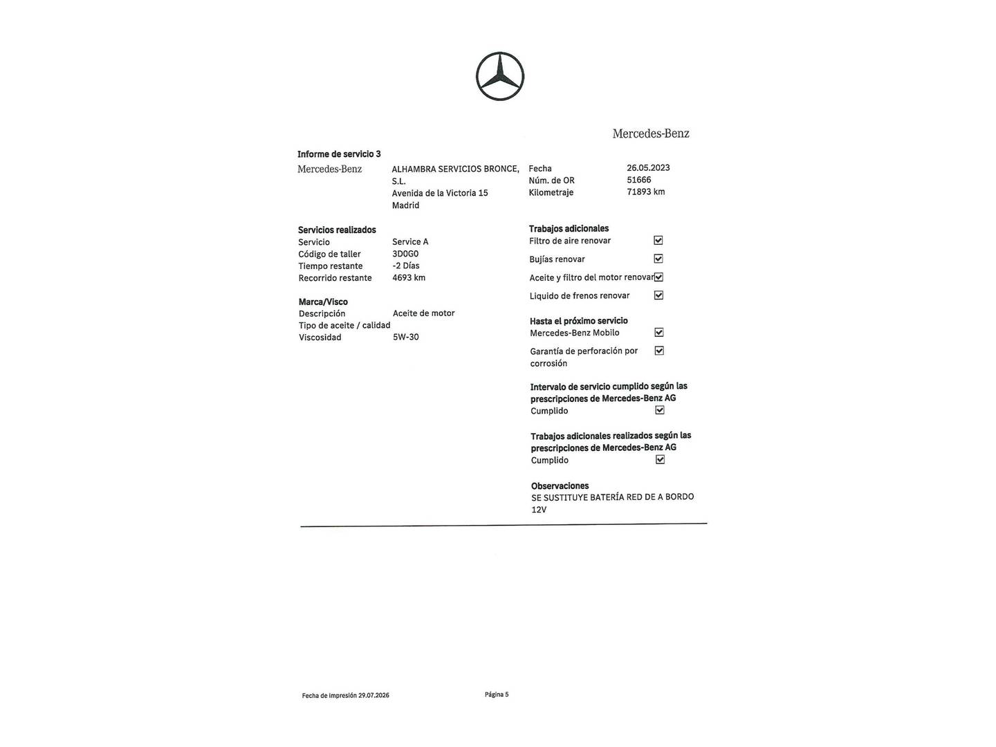 Foto del mantenimiento del Mercedes Clase A Mercedes Clase A 200 Sedán (163 CV) Pack AMG
