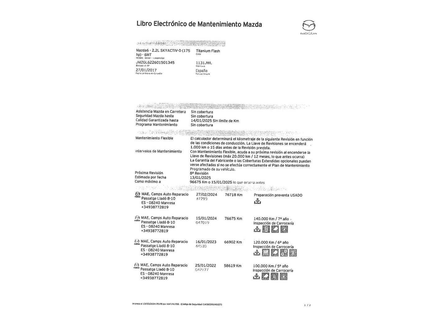 Foto del mantenimiento del Mazda Mazda6 Mazda Mazda 6 2.2 DE Luxury (175 CV)