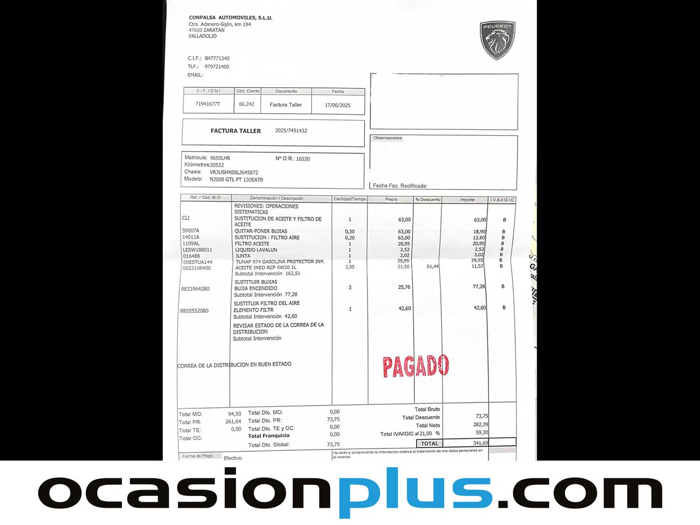 Foto del mantenimiento del Peugeot 2008 Peugeot 2008 PureTech 130 S&S GT Line EAT8 (130 CV)