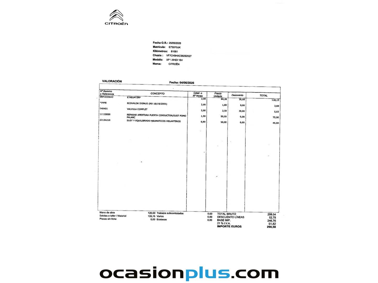 Foto del mantenimiento del Citroën Xsara Picasso Citroën Xsara Picasso 1.6 HDI SX (92 CV)