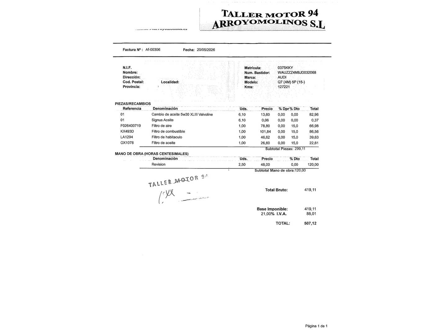 Foto del mantenimiento del Audi Q7 Audi Q7 design 3.0 TDI ultra quattro (218 CV) tiptronic PACK S-LINE -7 PLAZAS