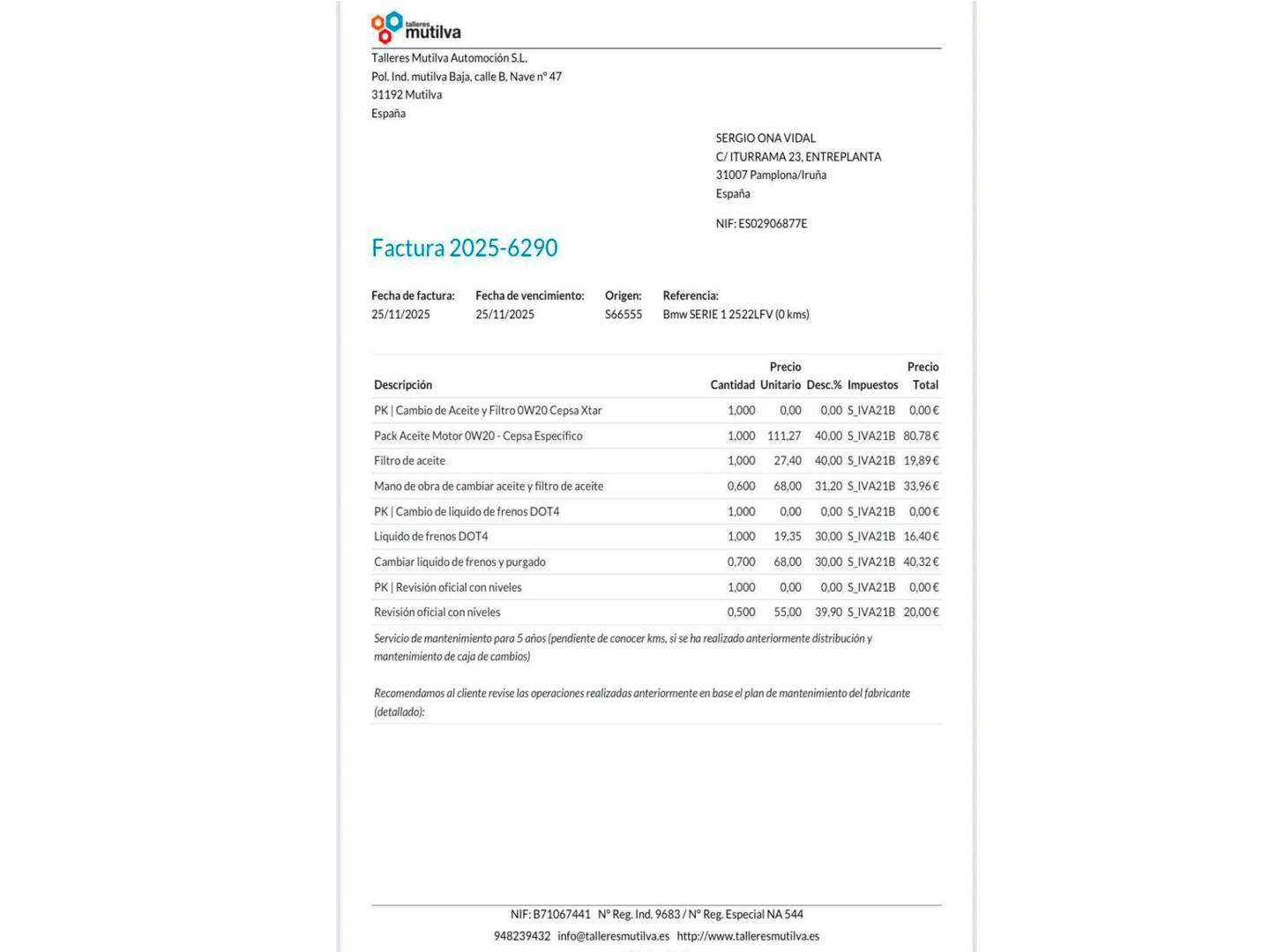 Foto del mantenimiento del BMW Serie 1 BMW Serie 1 118i (140 CV)