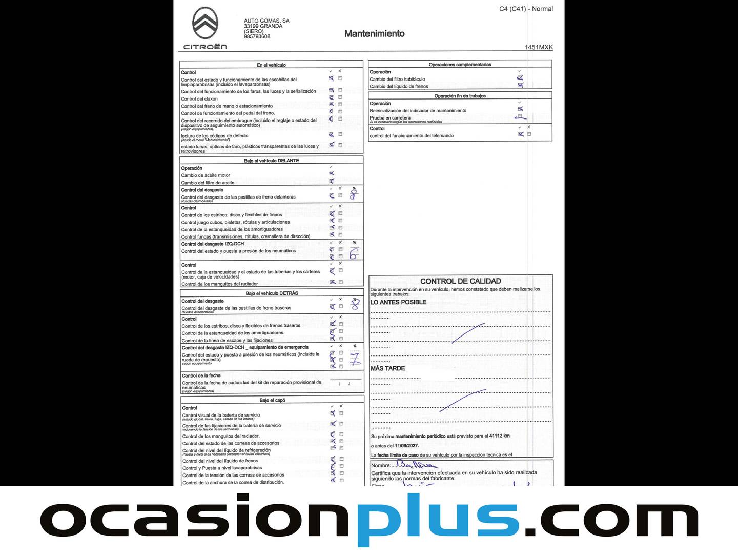 Foto del mantenimiento del Citroën C4 Citroën C4 PureTech 100 S&S You (102 CV)