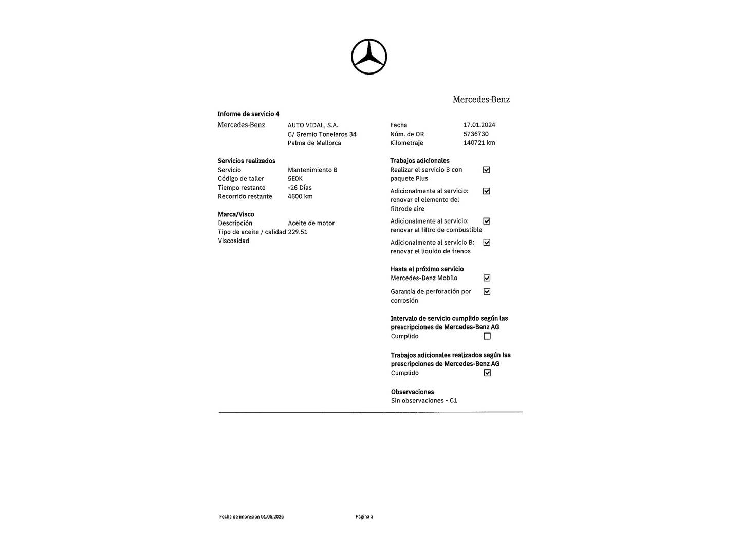 Foto del mantenimiento del Mercedes CLA Mercedes CLA 200 CDI (136 CV) Pack AMG