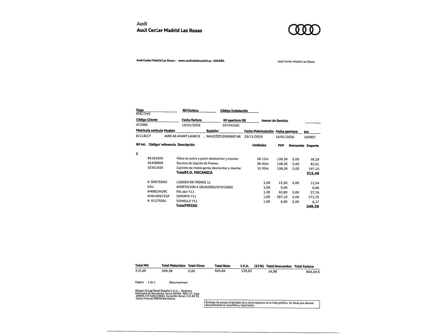 Foto del mantenimiento del Audi A6 Audi A6 Avant design 40 TDI (204 CV) S tronic