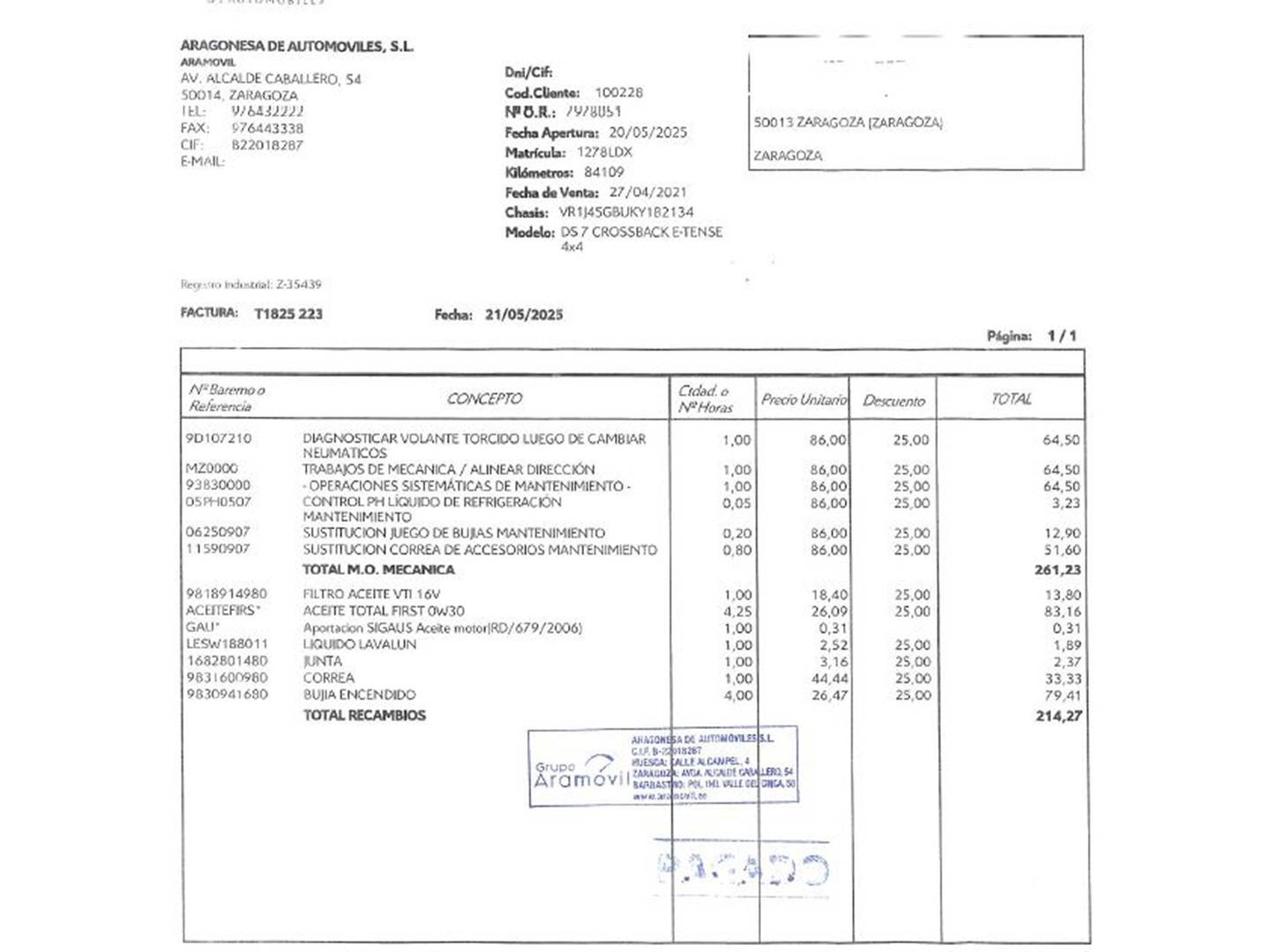 Foto del mantenimiento del DS DS 7 Crossback E-Tense DS DS7 Crossback E-Tense 300 Grand Chic 4WD Auto (300 CV)