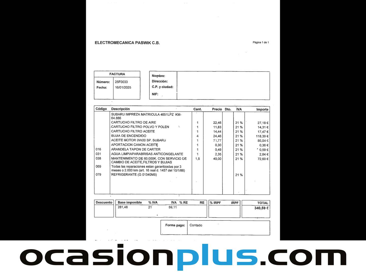 Foto del mantenimiento del Subaru Impreza Subaru Impreza 2.0I Hybrid Urban CVT (150 CV)