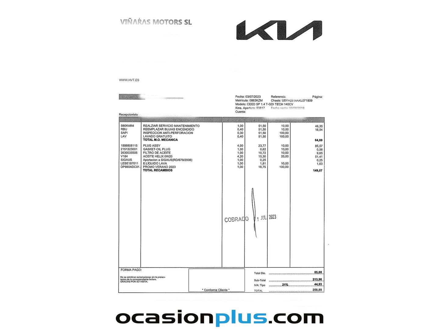 Foto del mantenimiento del KIA Ceed KIA Ceed 1.4 T-GDi Tech (140 CV)
