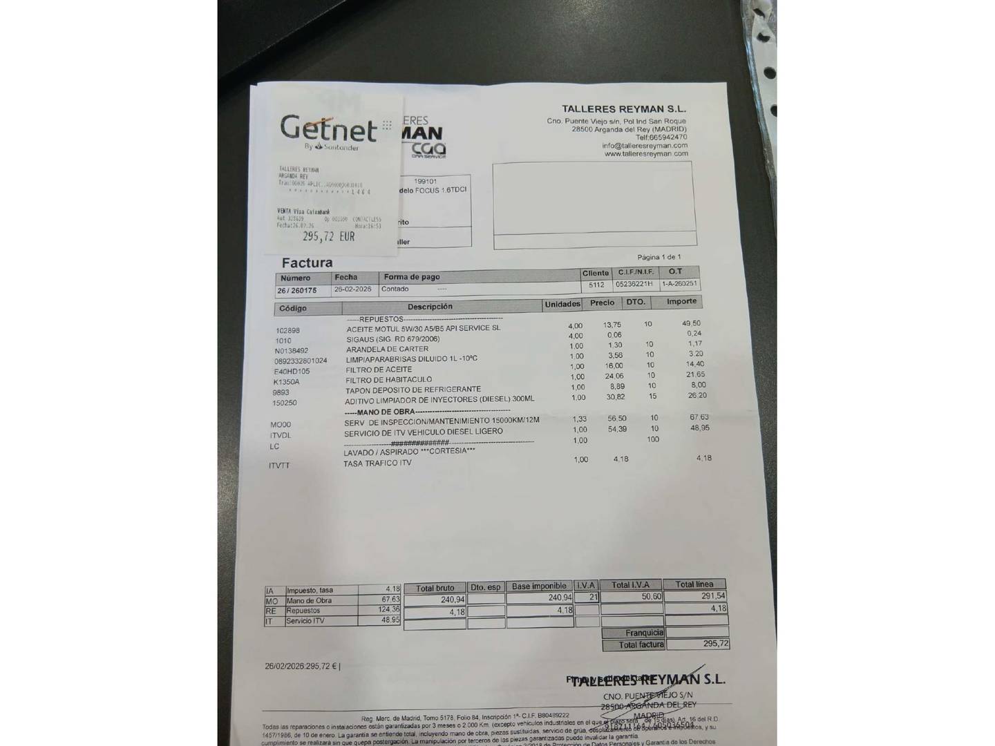 Foto del mantenimiento del Ford Focus Ford Focus 1.6 TDCI Trend+ (115 CV)