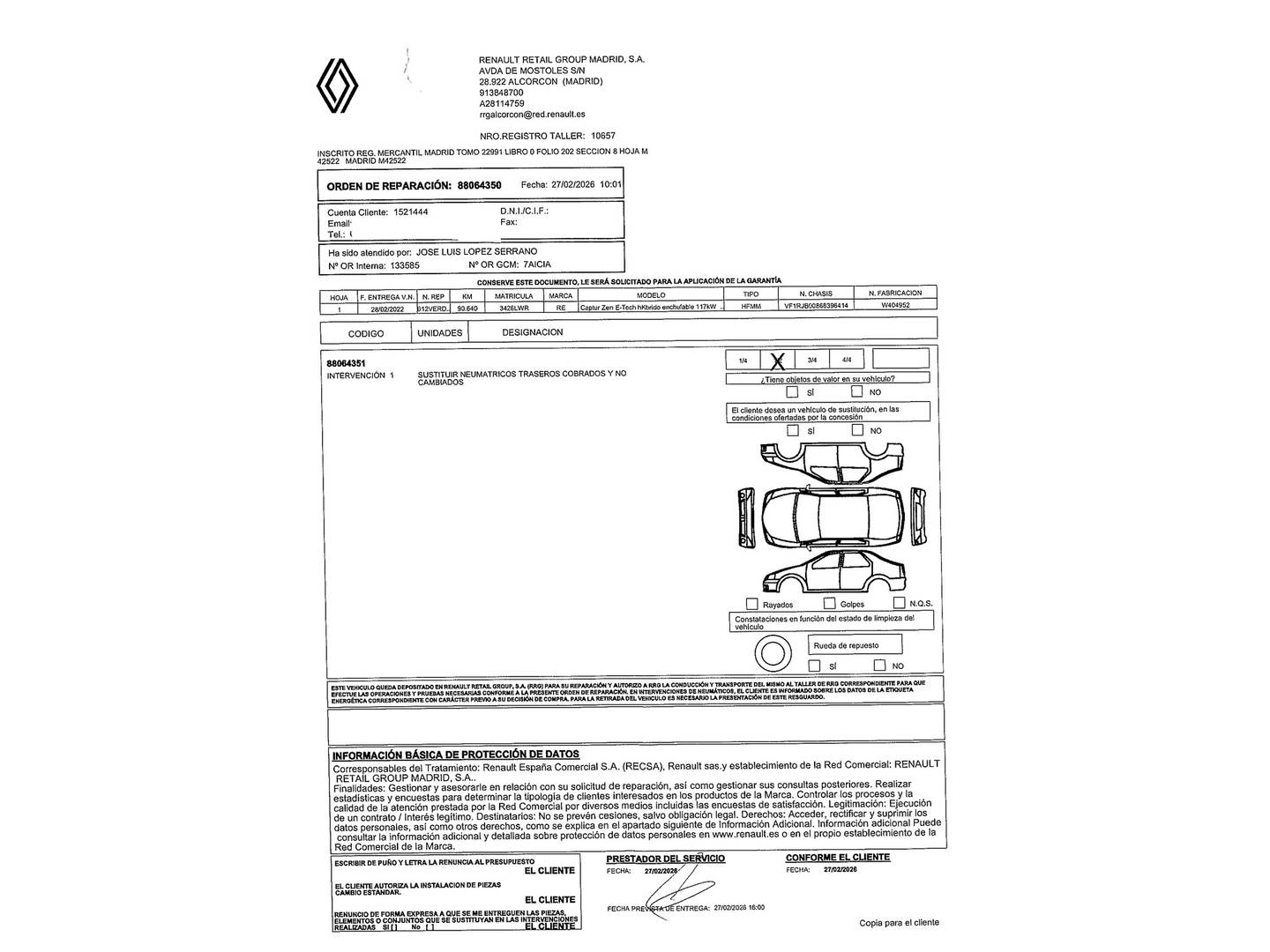 Foto del mantenimiento del Renault Captur Renault Captur Zen E-TECH Híbrido enchufable (160 CV)