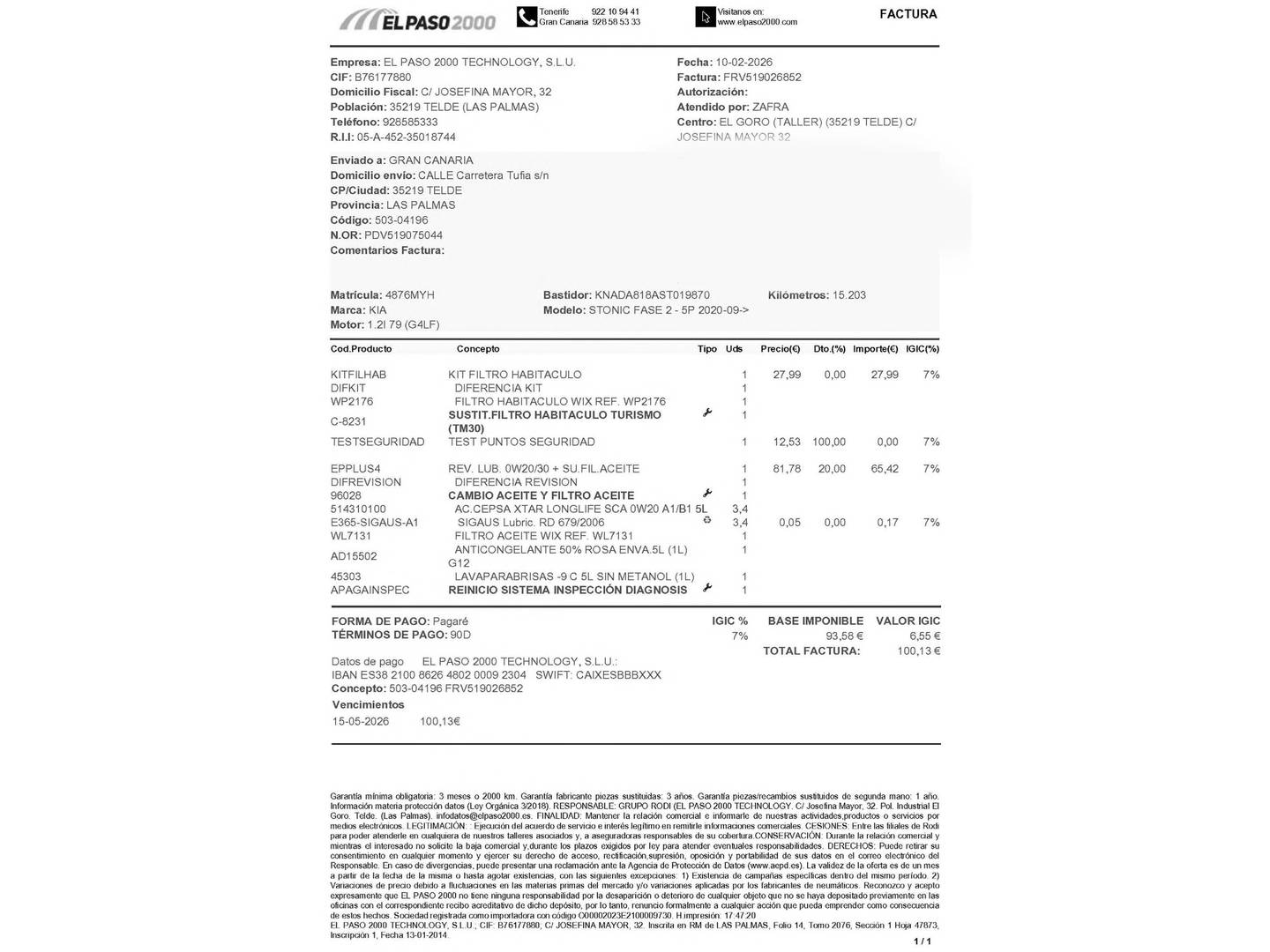 Foto del mantenimiento del KIA Stonic KIA Stonic 1.2 DPi Drive (79 CV)