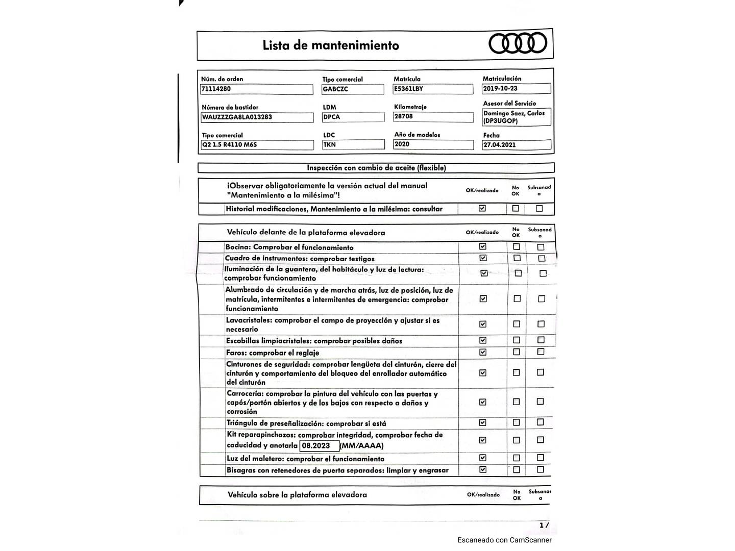Foto del mantenimiento del Audi Q2 Audi Q2 design 35 TFSI (150 CV)