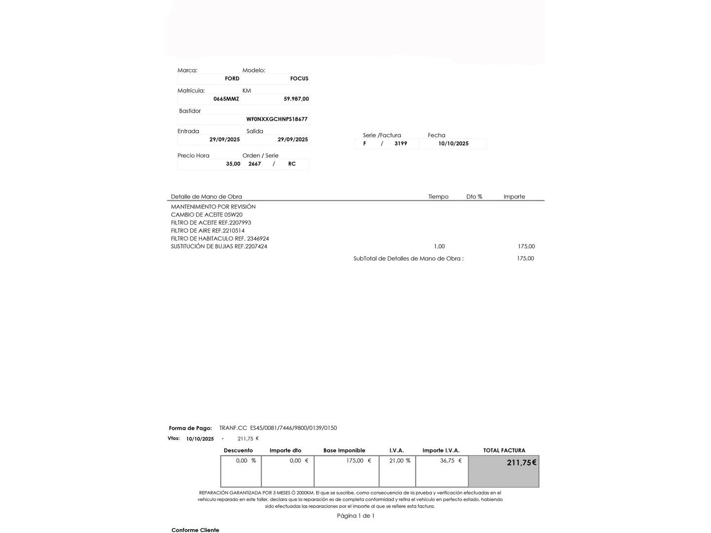 Foto del mantenimiento del Ford Focus Ford Focus 1.0 Ecoboost MHEV Active Auto (155 CV)