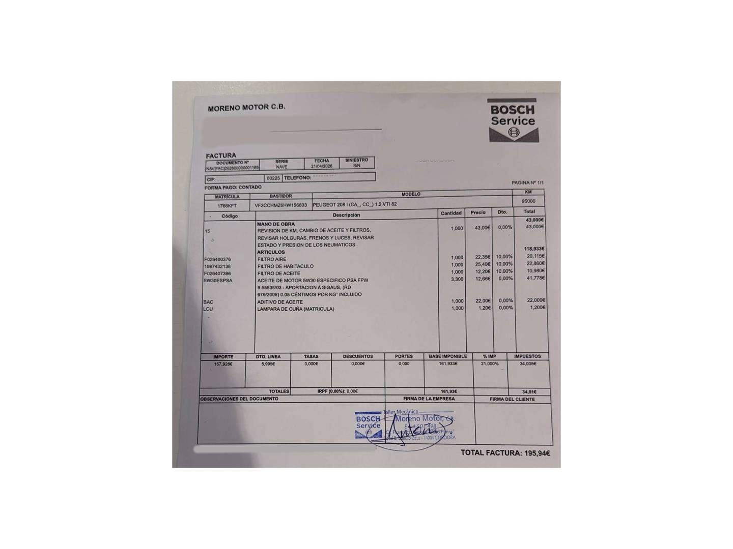 Foto del mantenimiento del Peugeot 208 Peugeot 208 PureTech 82 Style (82 CV)