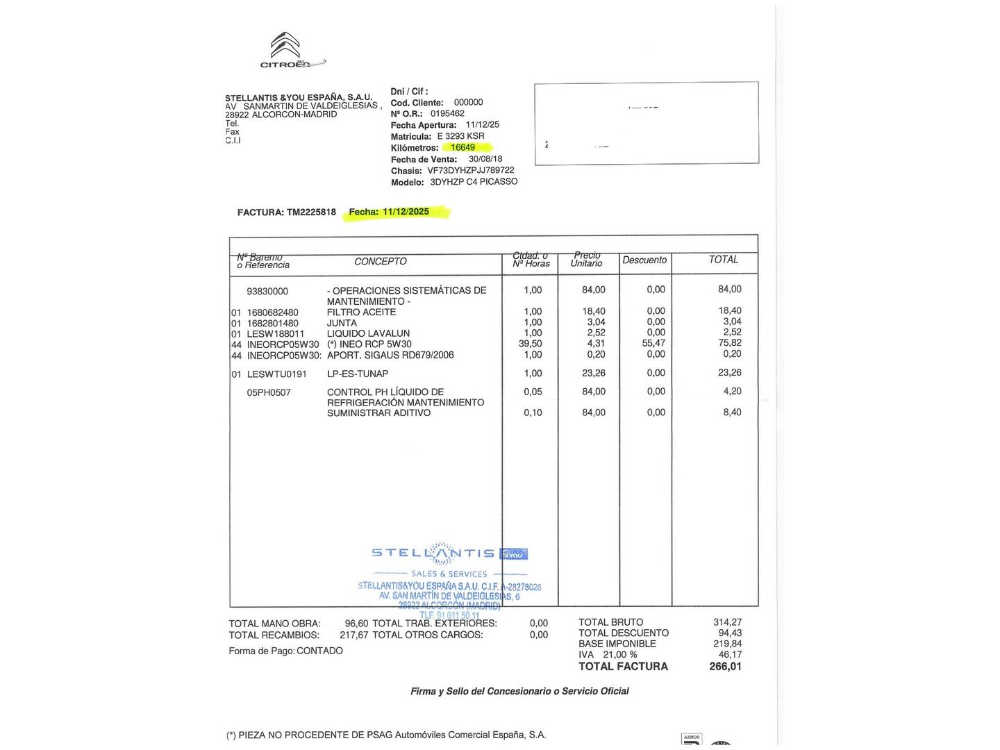 Foto del mantenimiento del Citroën C4 Spacetourer Citroën C4 Spacetourer BlueHDi 130 S&S Feel (130 CV)