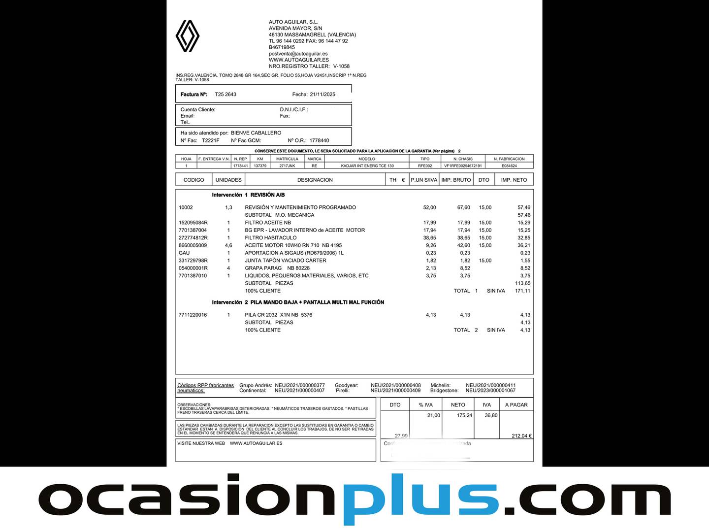 Foto del mantenimiento del Renault Kadjar Renault Kadjar TCe 130 Intens Energy (130 CV)
