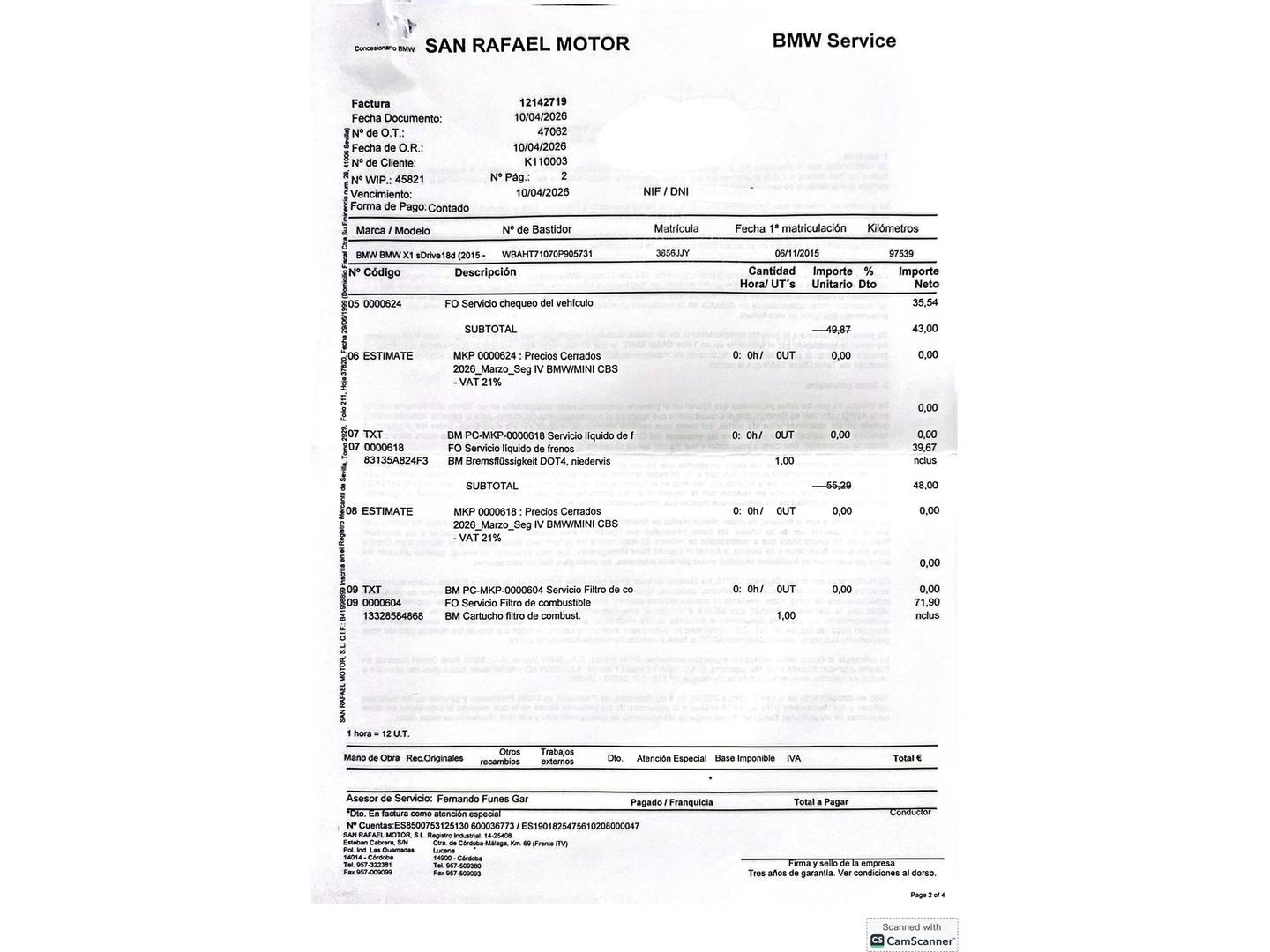 Foto del mantenimiento del BMW X1 BMW X1 sDrive18d (150 CV)
