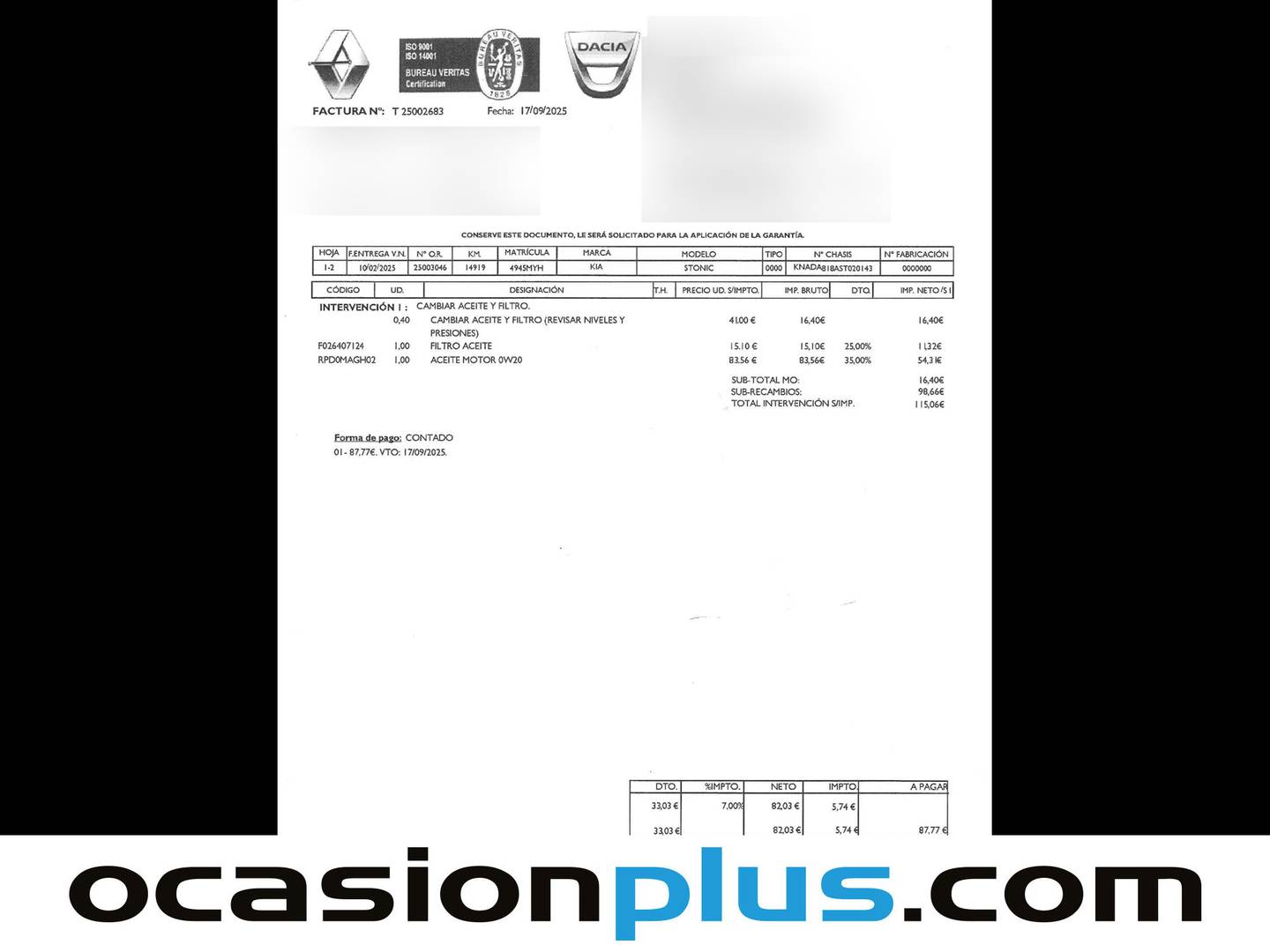 Foto del mantenimiento del KIA Stonic KIA Stonic 1.2 DPi Drive (79 CV)
