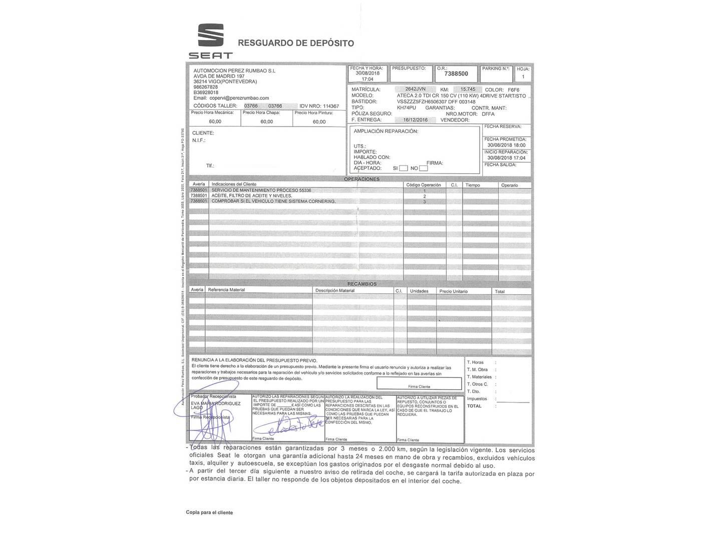 Foto del mantenimiento del Seat Ateca Seat Ateca 2.0 TDI S&S Xcellence 4Drive (150 CV)