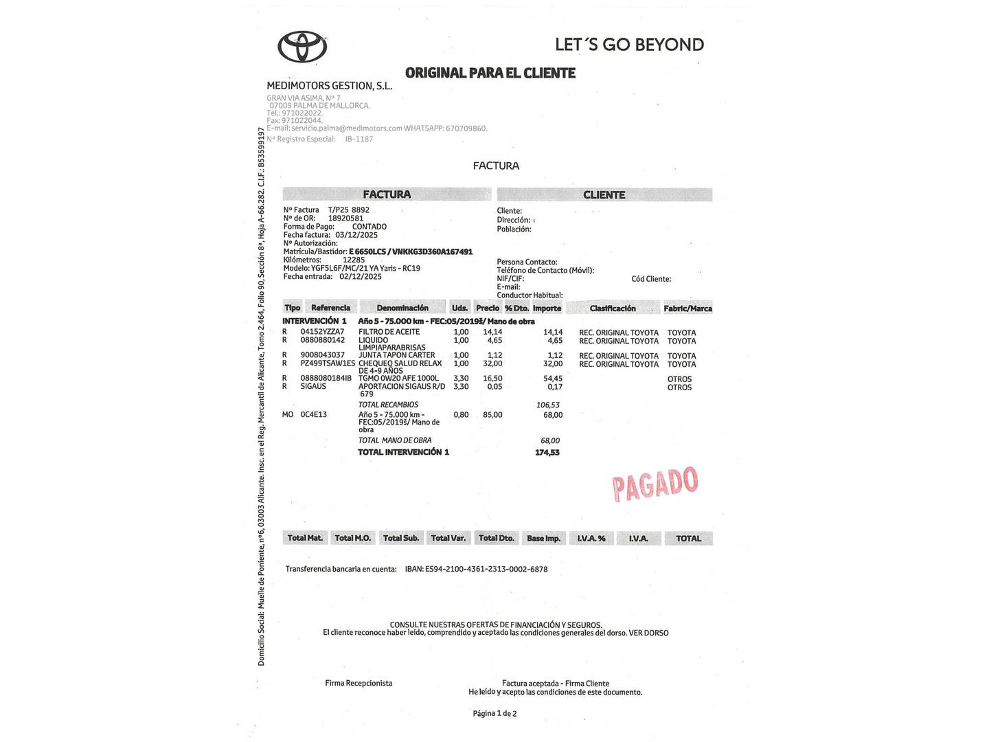 Foto del mantenimiento del Toyota Yaris Toyota Yaris 1.5 Active (111 CV)