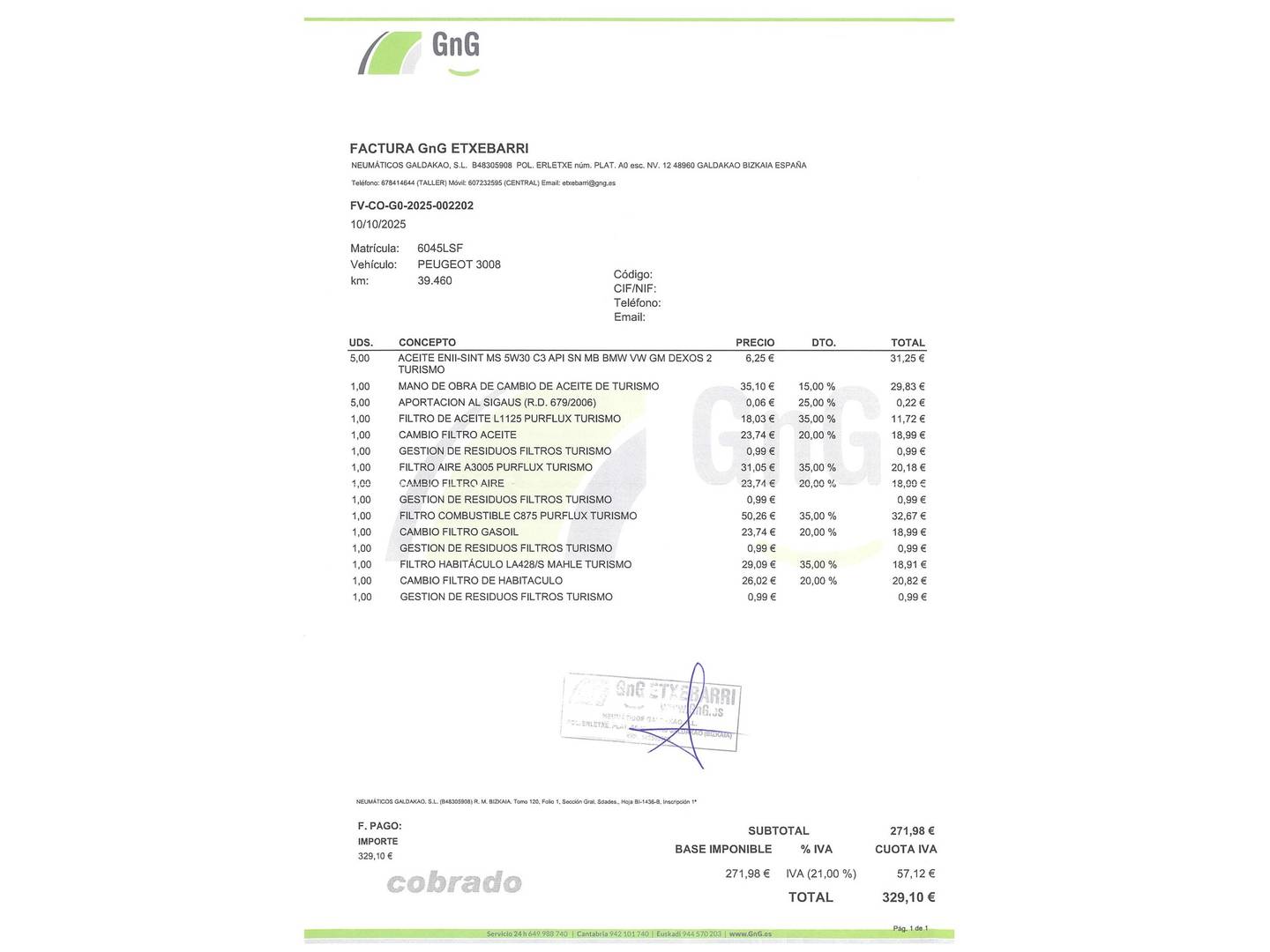 Foto del mantenimiento del Peugeot 3008 Peugeot 3008 BlueHDi 130 S&S GT EAT8 (130 CV)