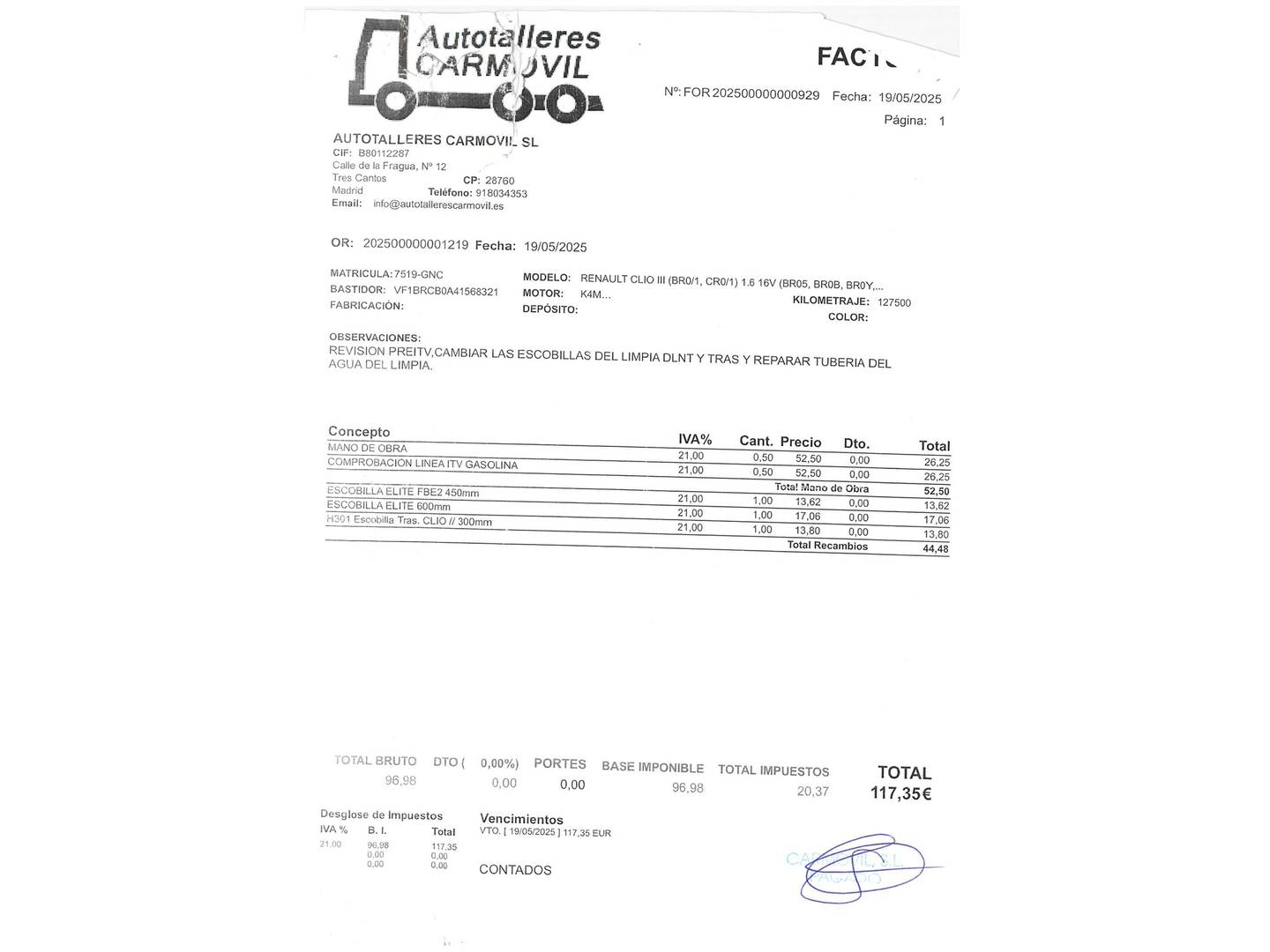 Foto del mantenimiento del Renault Clio Renault Clio Exception eco2 Auto (110 CV)
