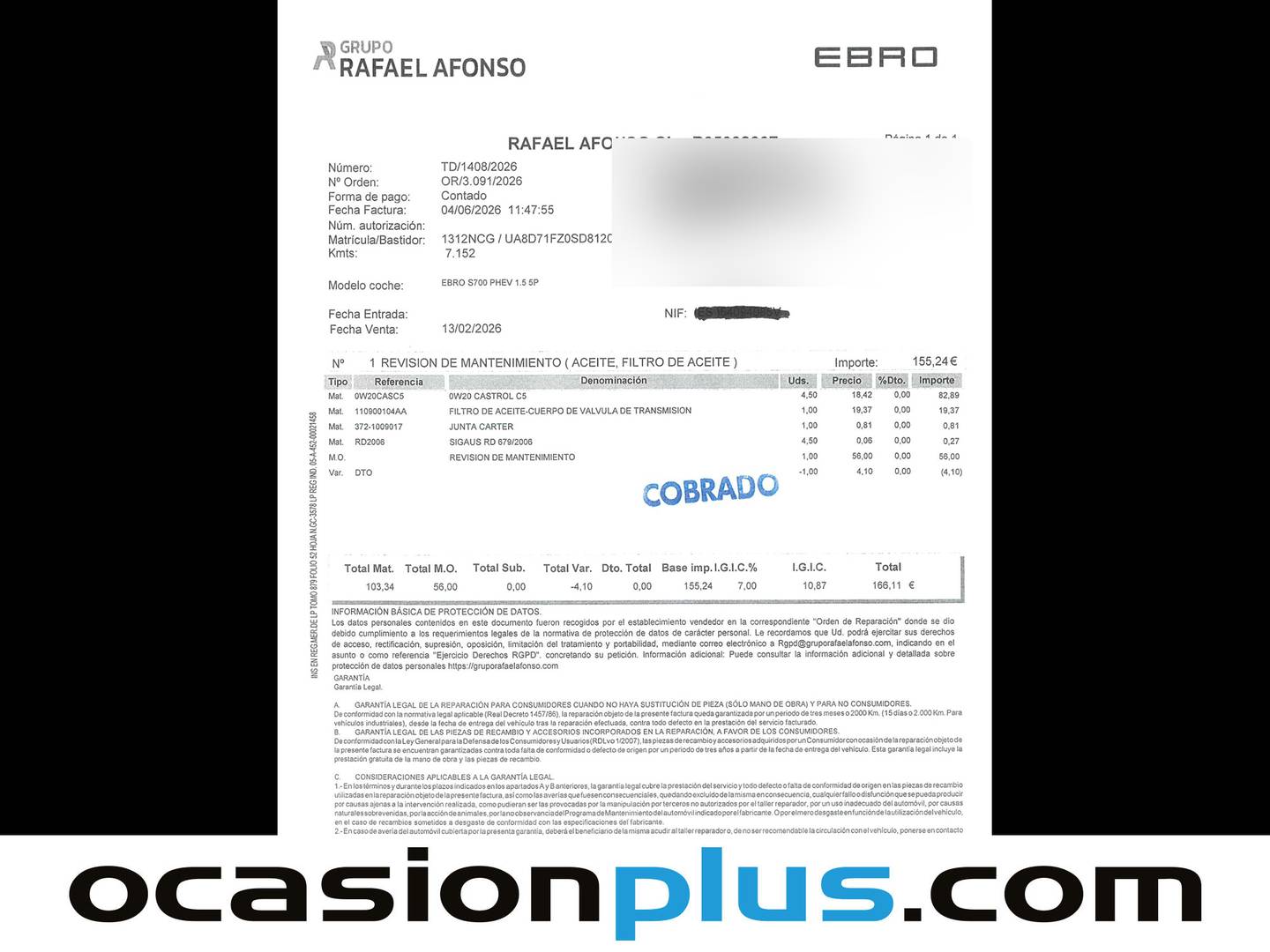 Foto del mantenimiento del EBRO S700 EBRO S700 1.5 TGDI PHEV Luxury E-CVT (347 CV)
