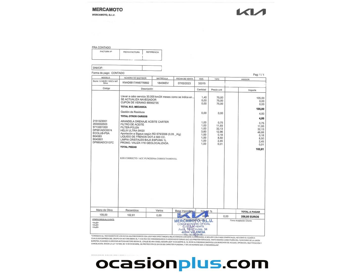 Foto del mantenimiento del KIA Stonic KIA Stonic 1.0 T-GDi MHEV Drive iMT (100 CV)