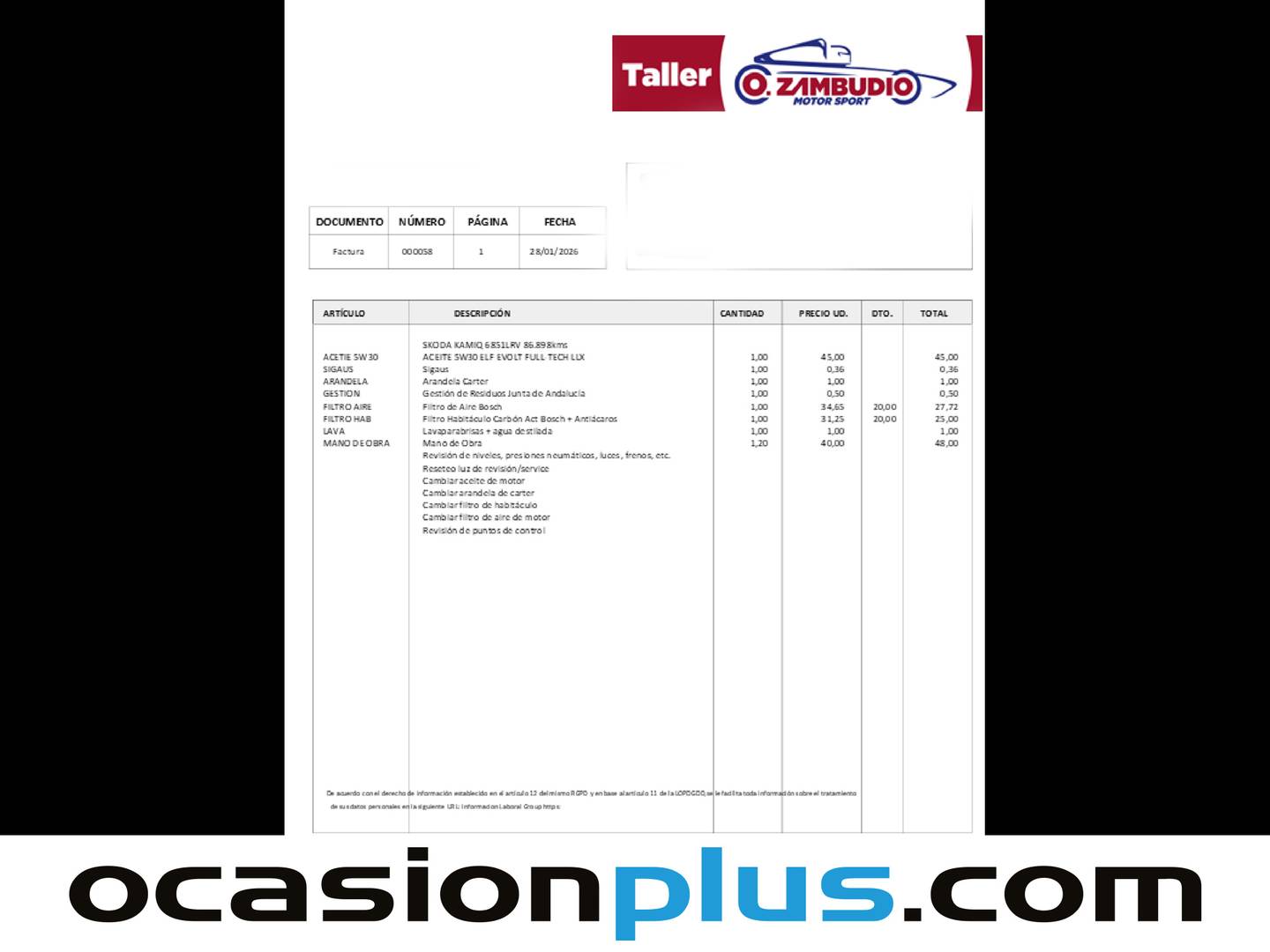 Foto del mantenimiento del Skoda Kamiq Skoda Kamiq 1.0 TSI Ambition (110 CV)