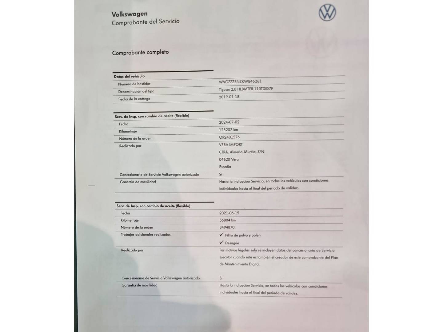 Foto del mantenimiento del Volkswagen Tiguan Volkswagen Tiguan Sport 2.0 TDI (150 CV) DSG