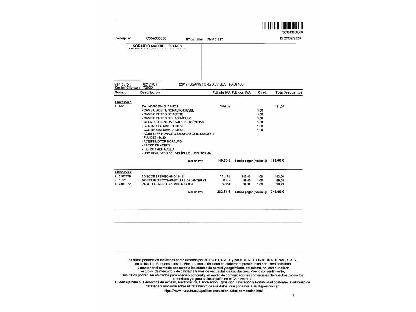 Foto del mantenimiento del SsangYong XLV Ssangyong XLV D16T Limited (115 CV)