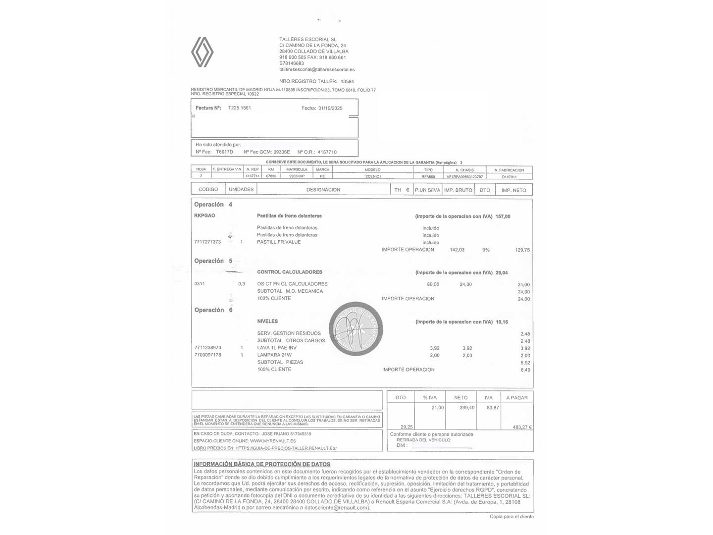 Foto del mantenimiento del Renault Scénic Renault Scenic Zen TCe (140 CV) GPF EDC