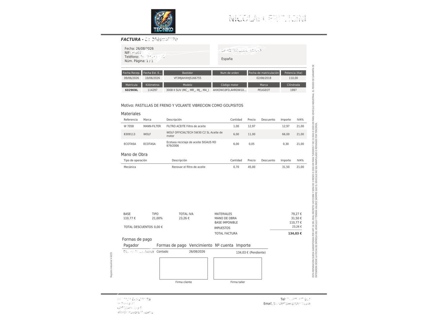 Foto del mantenimiento del Peugeot 3008 Peugeot 3008 BlueHDi 150 S&S GT Line (150 CV)