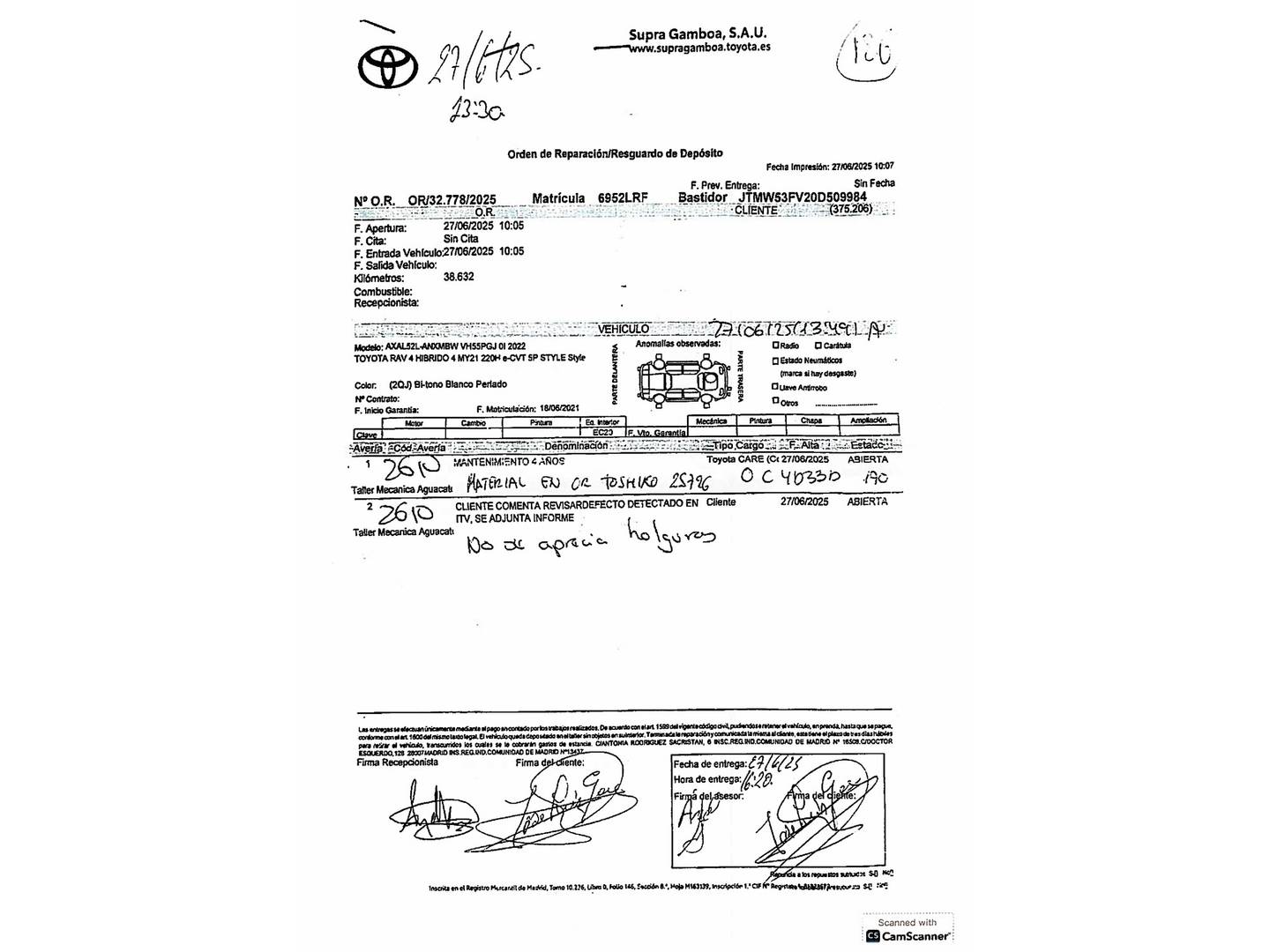 Foto del mantenimiento del Toyota Rav4 Toyota Rav4 2.5l hybrid Black Edition (218 CV)