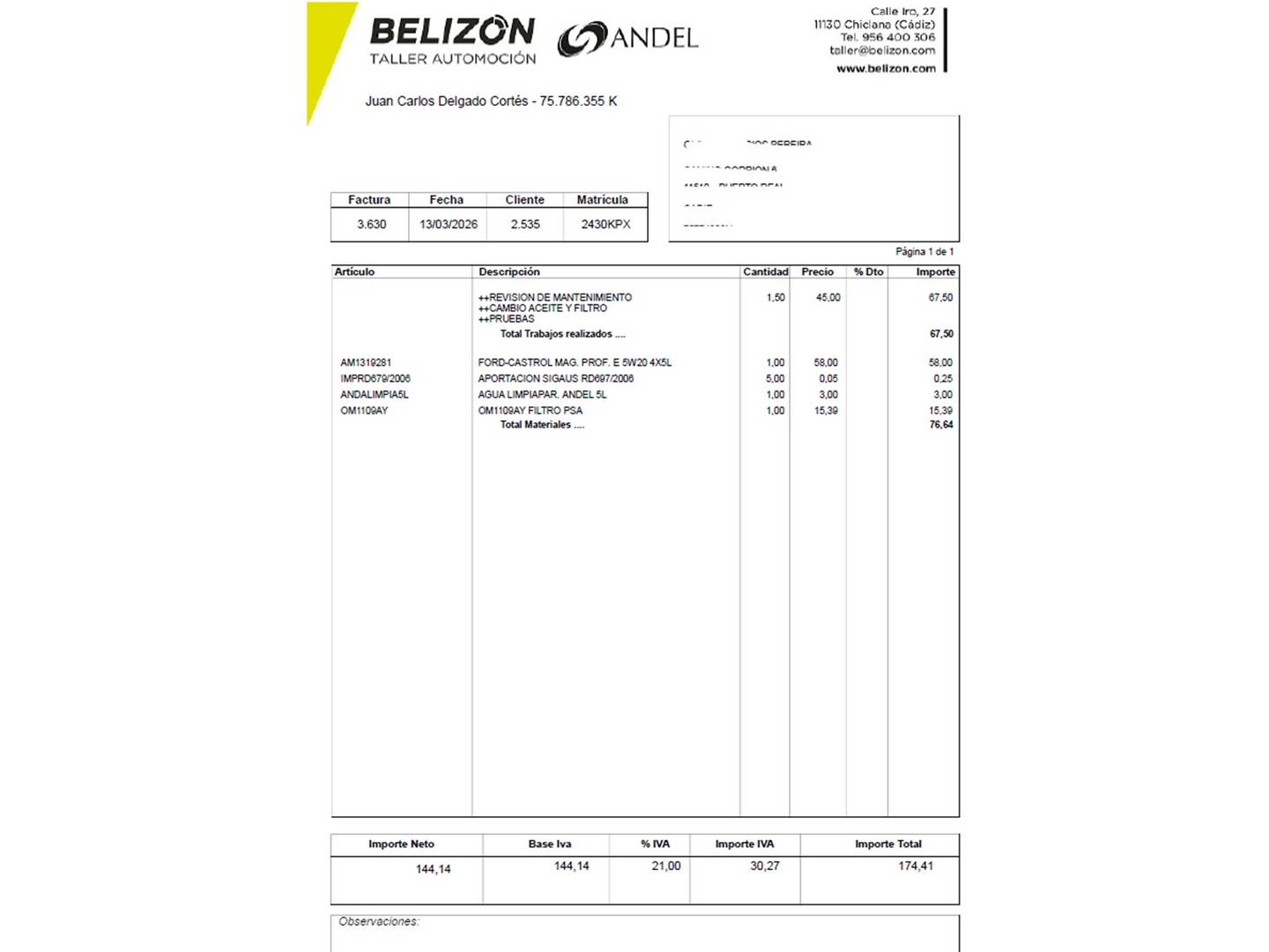 Foto del mantenimiento del Ford Tourneo Courier Ford Tourneo Courier 1.5 TDCi Trend (100 CV)