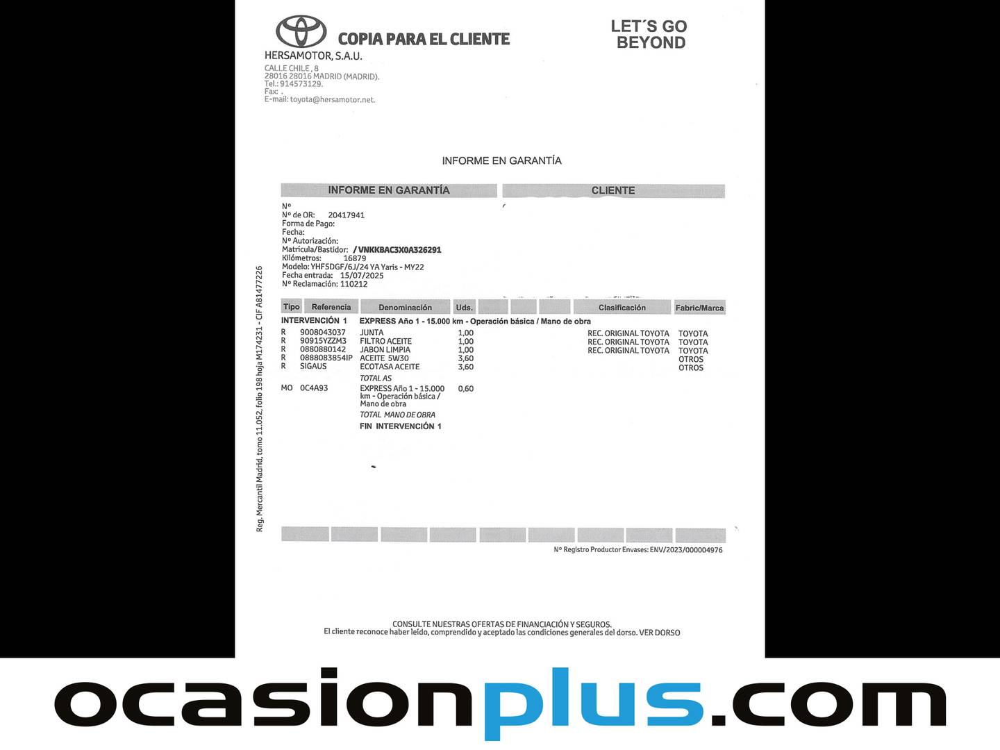 Foto del mantenimiento del Toyota Yaris Toyota Yaris 1.5 120H GR-Sport (116 CV)