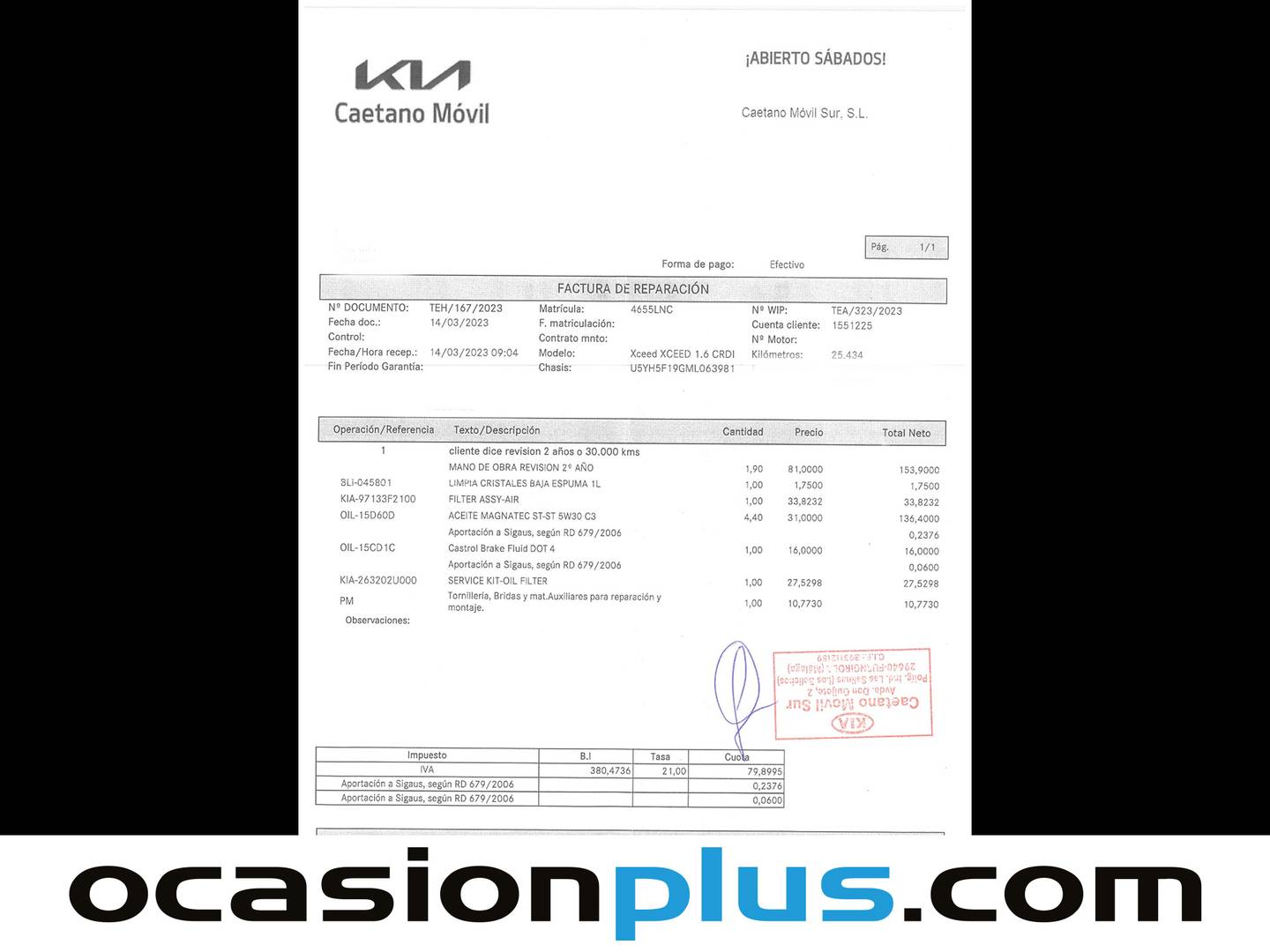 Foto del mantenimiento del KIA XCeed KIA XCeed 1.6 MHEV Emotion DCT (136 CV)