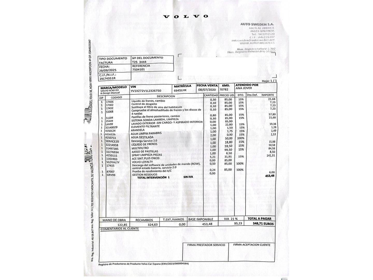 Foto del mantenimiento del Volvo XC40 Volvo XC40 D3 R-Design (150 CV)