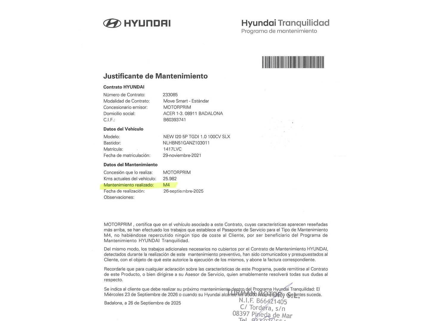 Foto del mantenimiento del Hyundai i20 Hyundai i20 1.0 TGDI SLX 74 kW (100 CV)