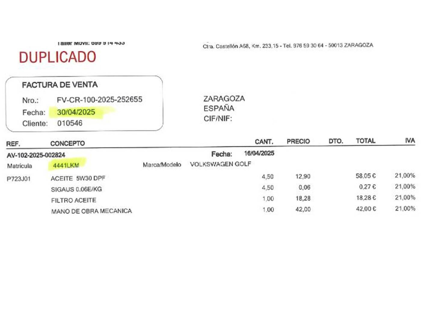 Foto del mantenimiento del Volkswagen Golf Volkswagen Golf Business 1.5 TSI Evo (130 CV)