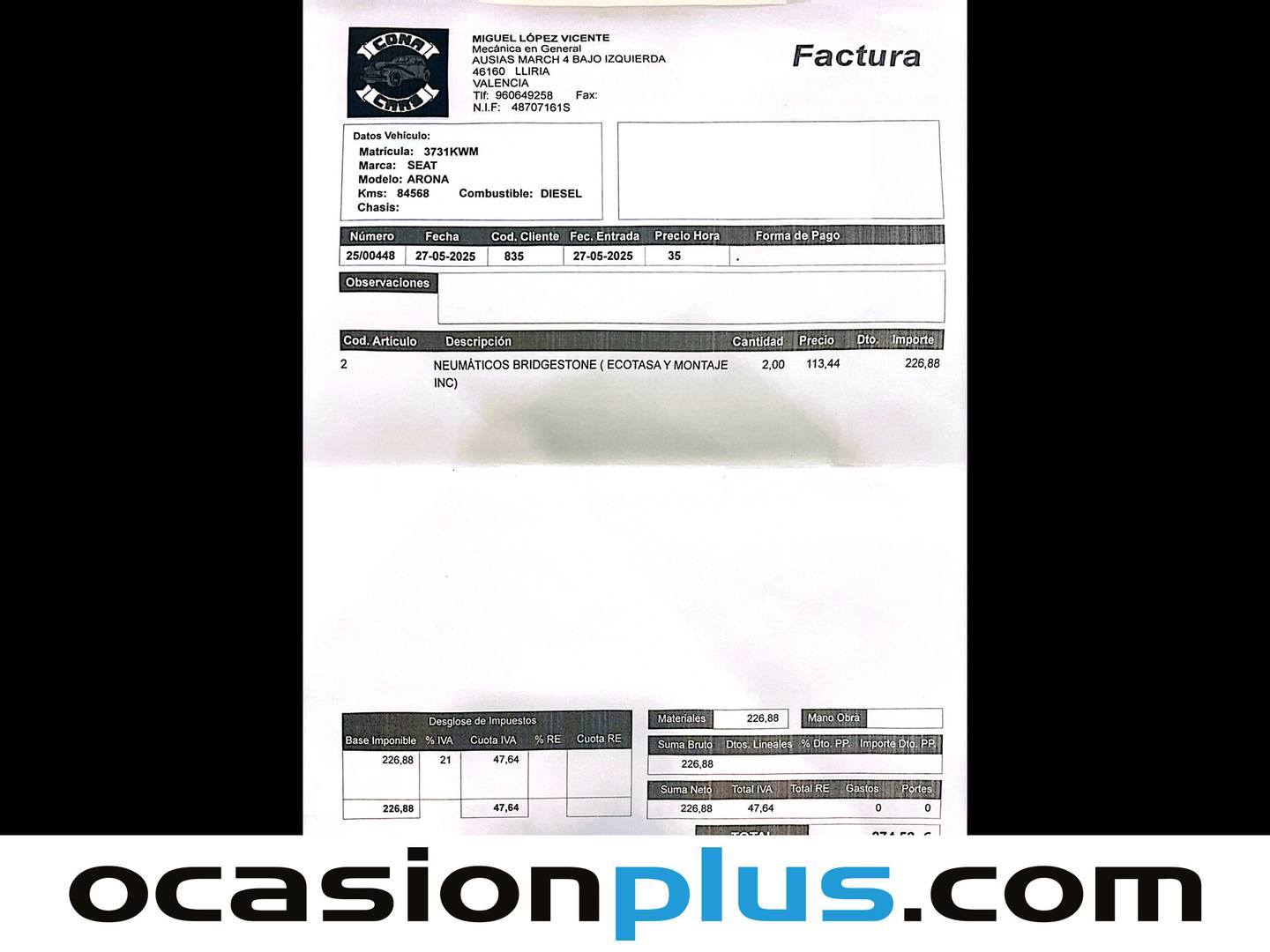 Foto del mantenimiento del Seat Arona Seat Arona 1.6 TDI Ecomotive Style (95 CV)