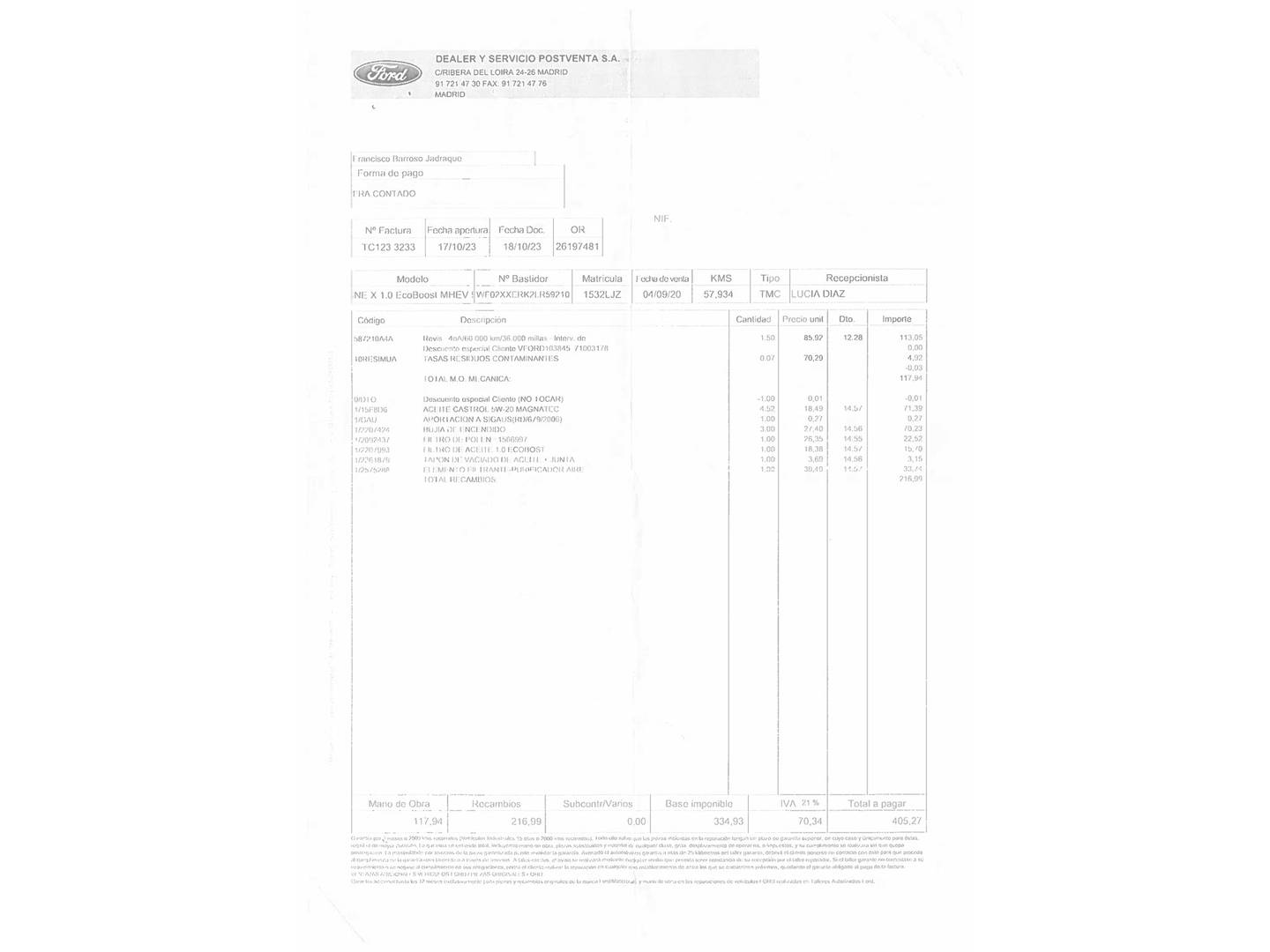 Foto del mantenimiento del Ford Puma Ford Puma 1.0 EcoBoost MHEV ST-Line X (125 CV)