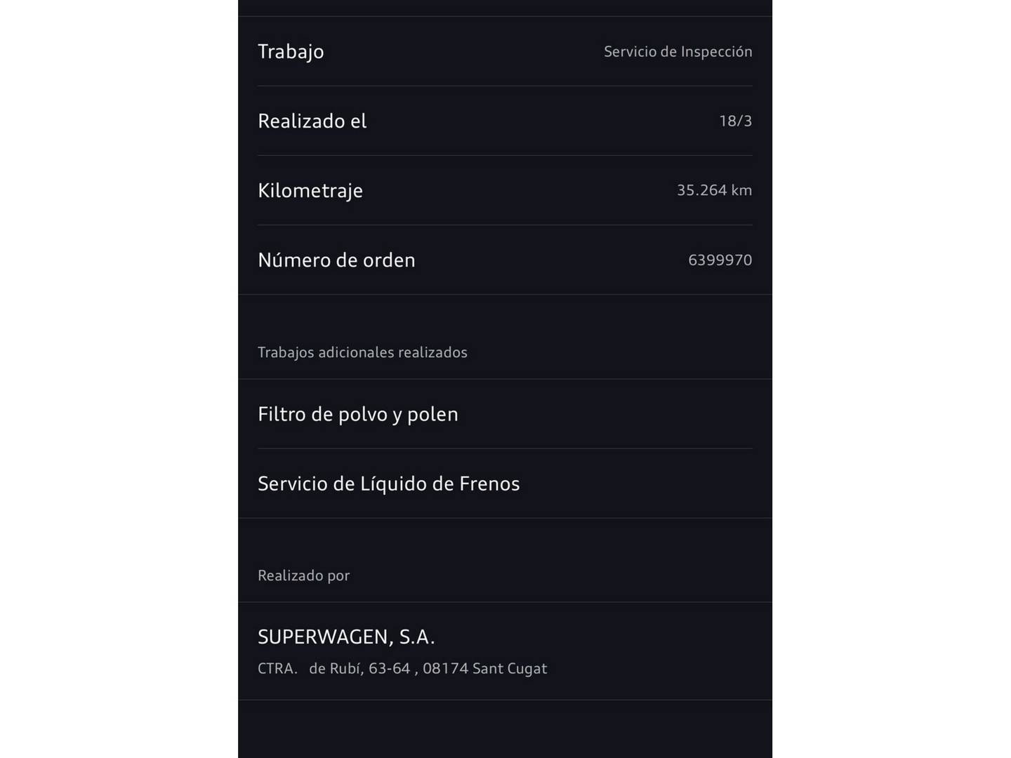 Foto del mantenimiento del Audi A3 Audi A3 Sportback S-Line 30 TDI (116 CV)